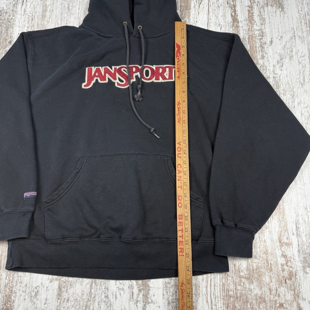 VTG Jansport Black Hoodie Embroidered Spellout Sz‎ L Blokecore - Picture 6 of 7